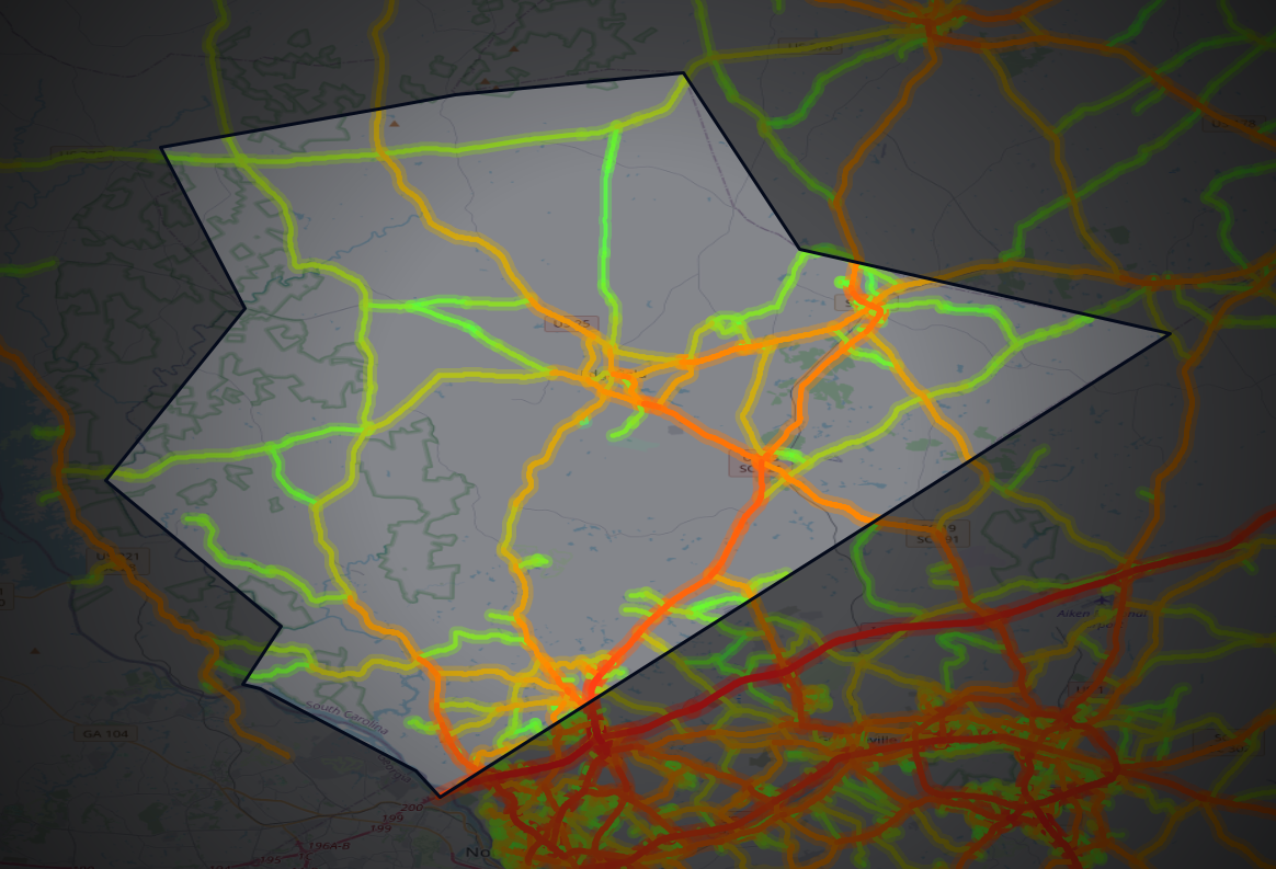 Traffic map of Edgefield, South Carolina