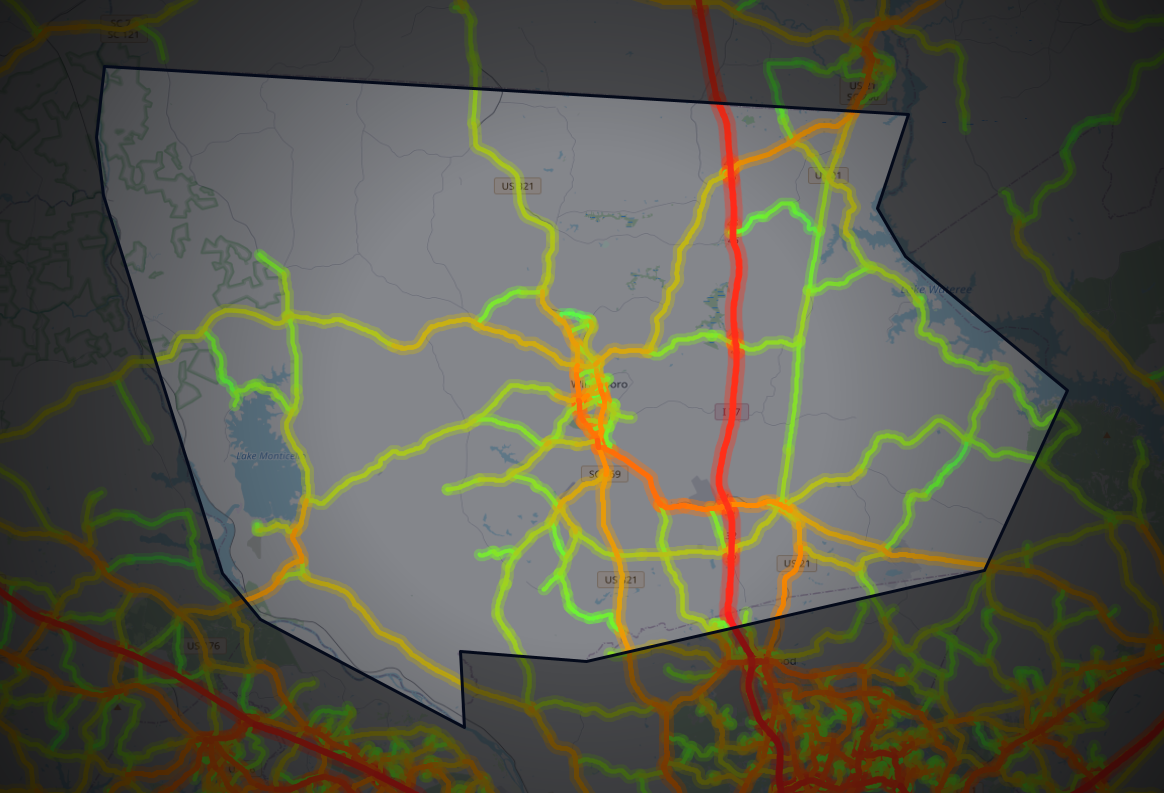 Traffic map of Fairfield, South Carolina