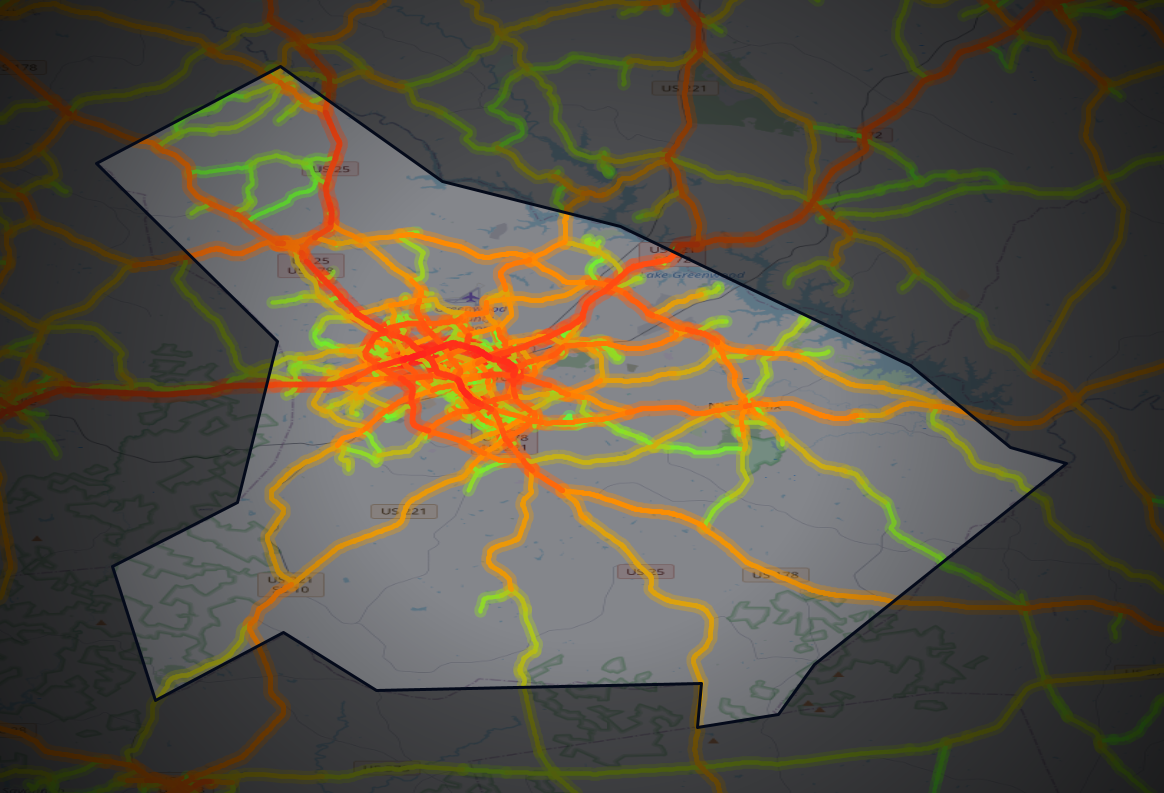 Traffic map of Greenwood, South Carolina