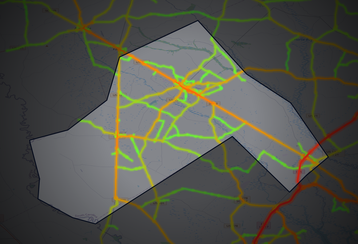 Traffic map of Hampton, South Carolina