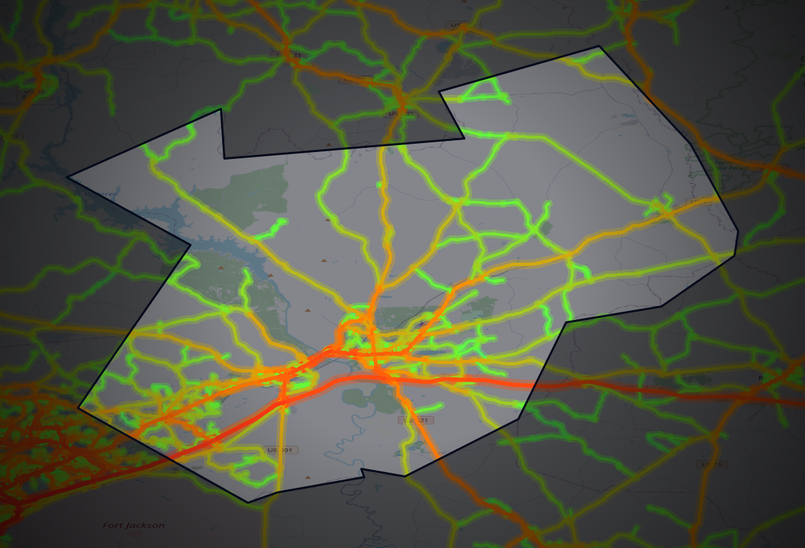 Traffic map of Kershaw, South Carolina