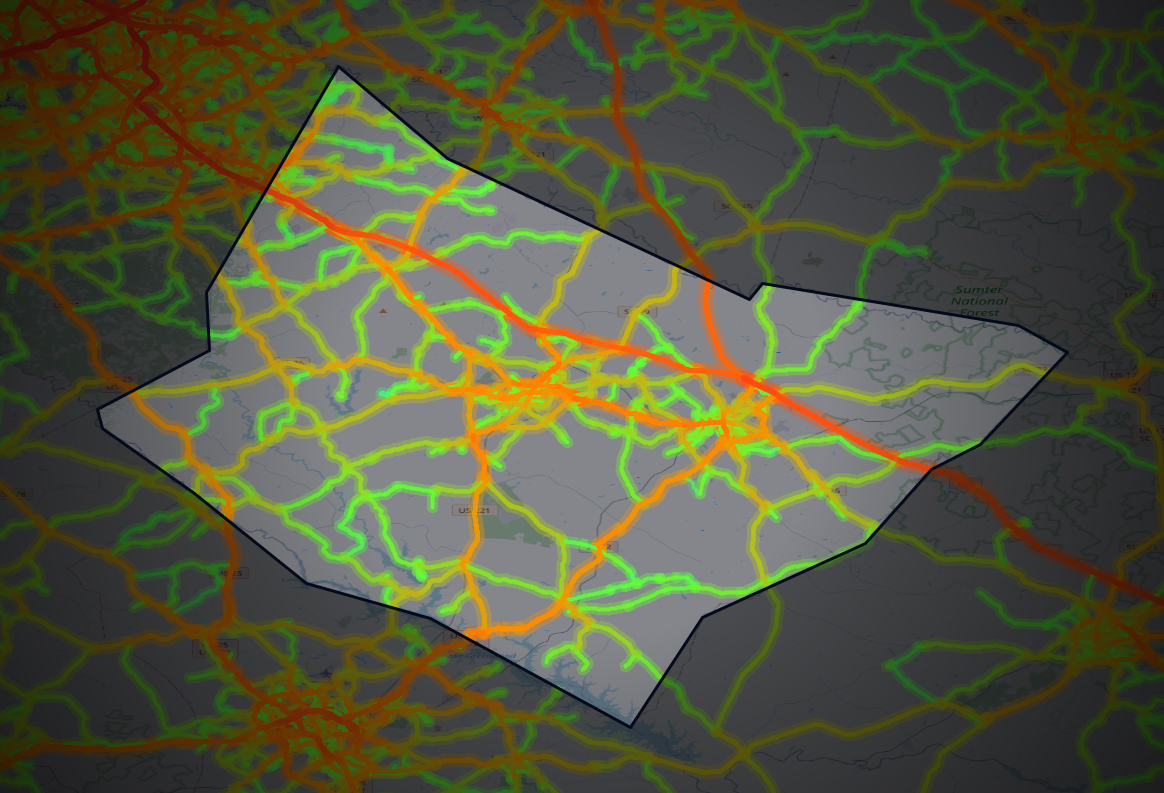 Traffic map of Laurens, South Carolina