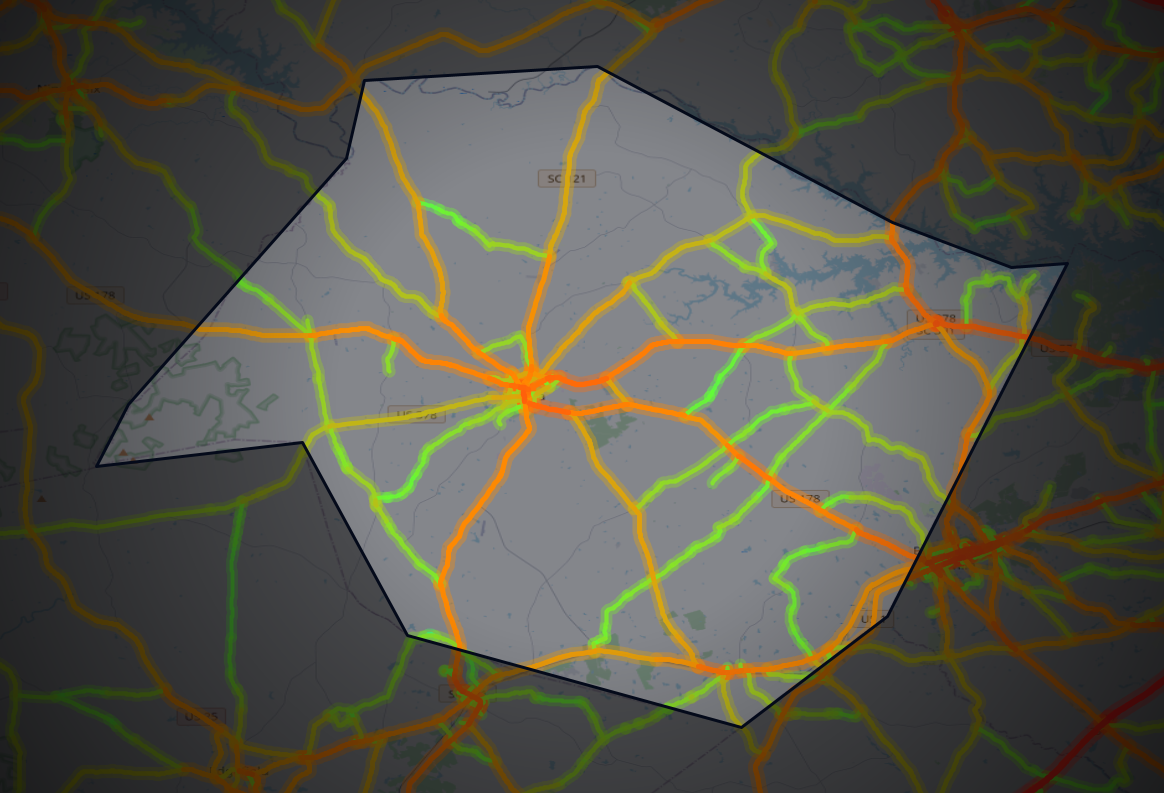 Traffic map of Saluda, South Carolina