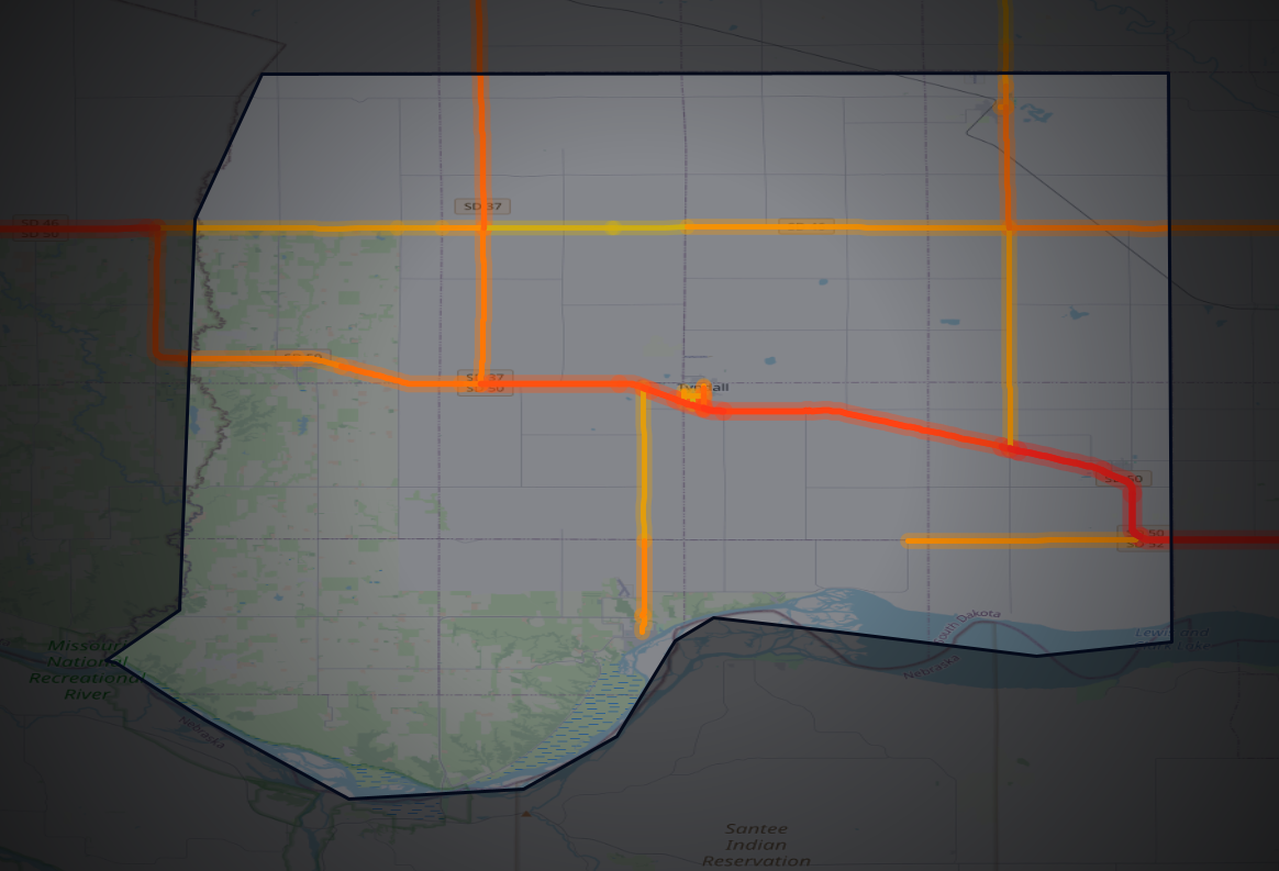 Traffic map of Bon Homme, South Dakota