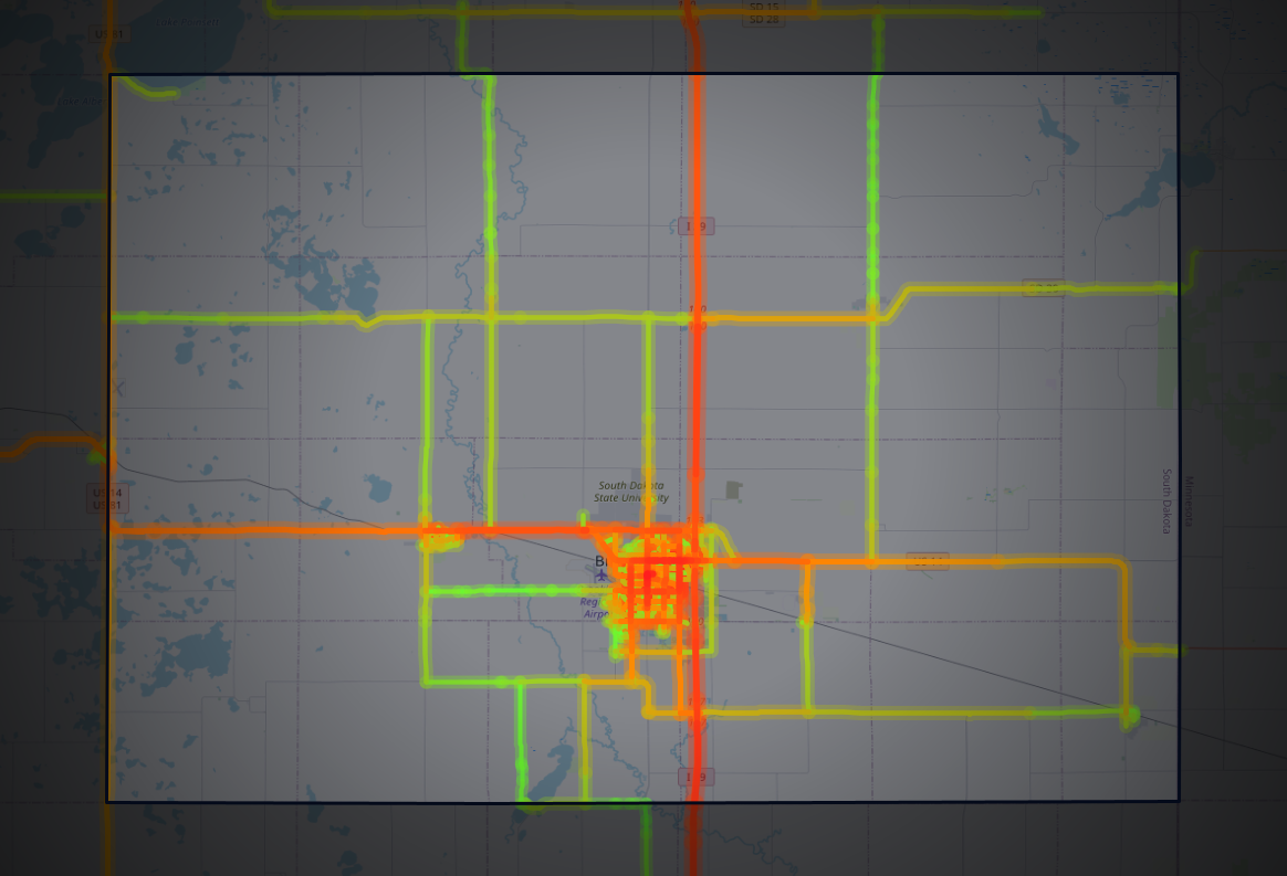 Traffic map of Brookings, South Dakota
