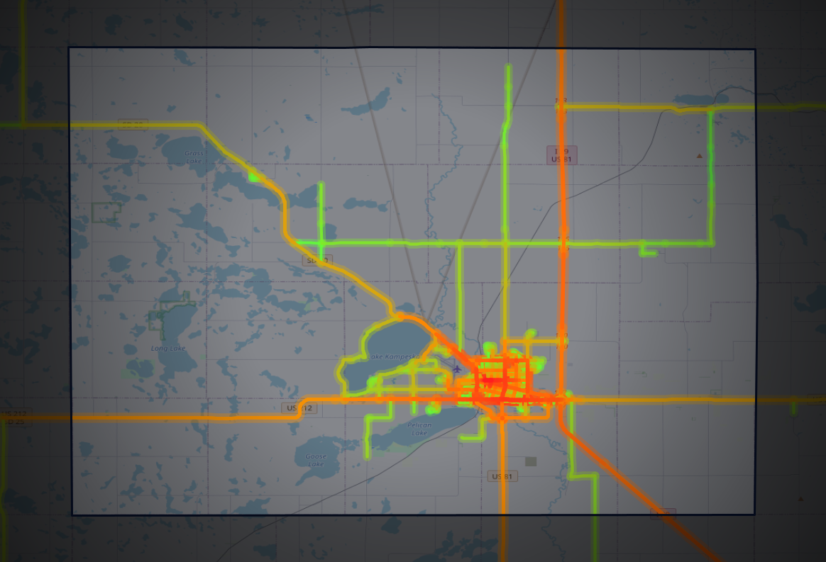 Traffic map of Codington, South Dakota
