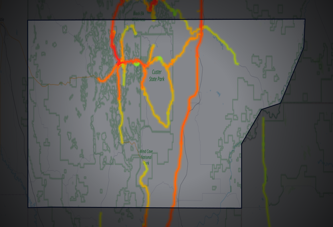 Traffic map of Custer, South Dakota