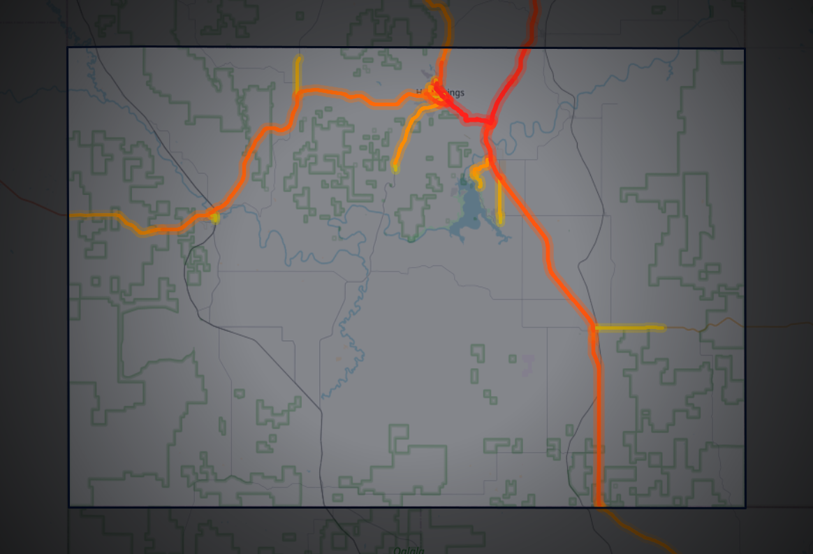 Traffic map of Fall River, South Dakota