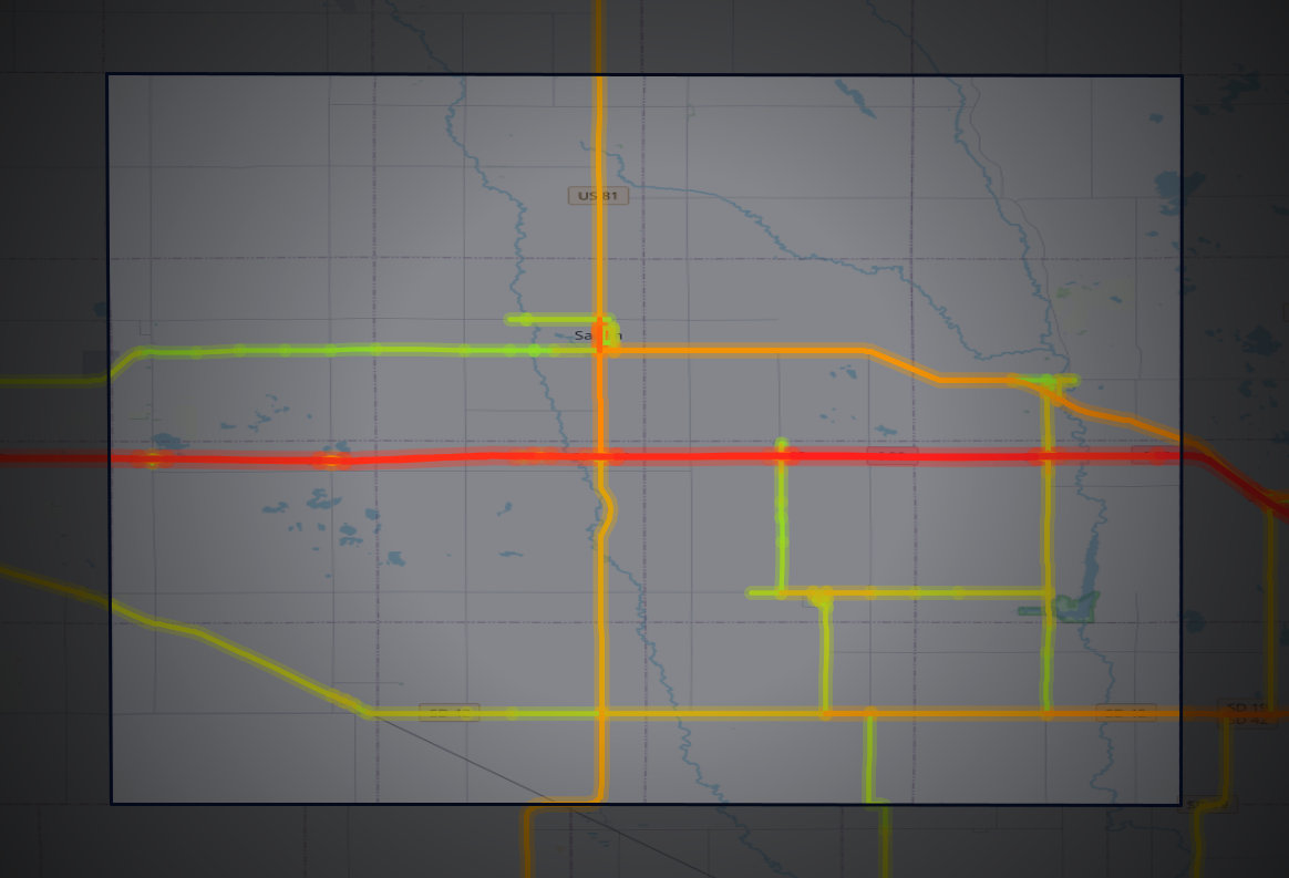 Traffic map of McCook, South Dakota