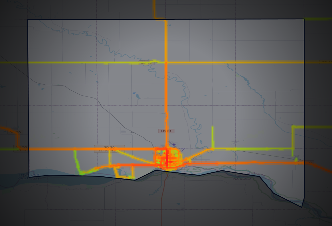 Traffic map of Yankton, South Dakota