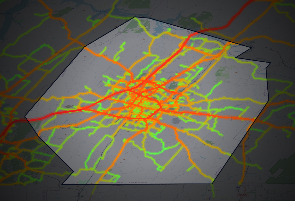 Traffic map of Bradley, Tennessee
