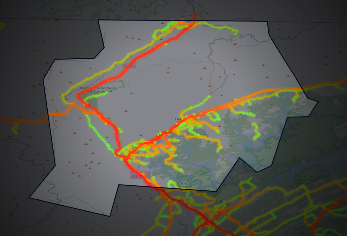 Traffic map of Campbell, Tennessee