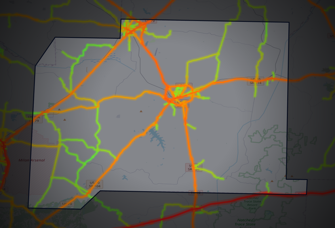 Traffic map of Carroll, Tennessee