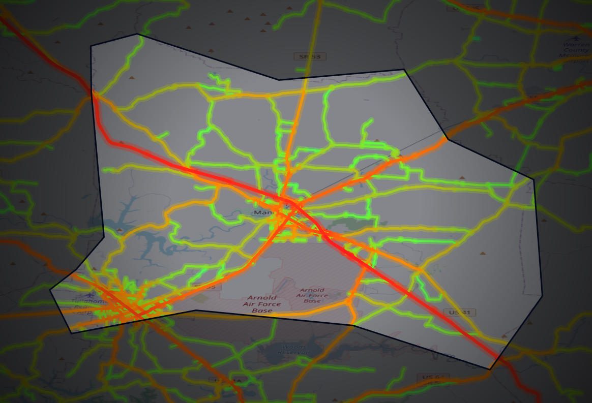 Traffic map of Coffee, Tennessee