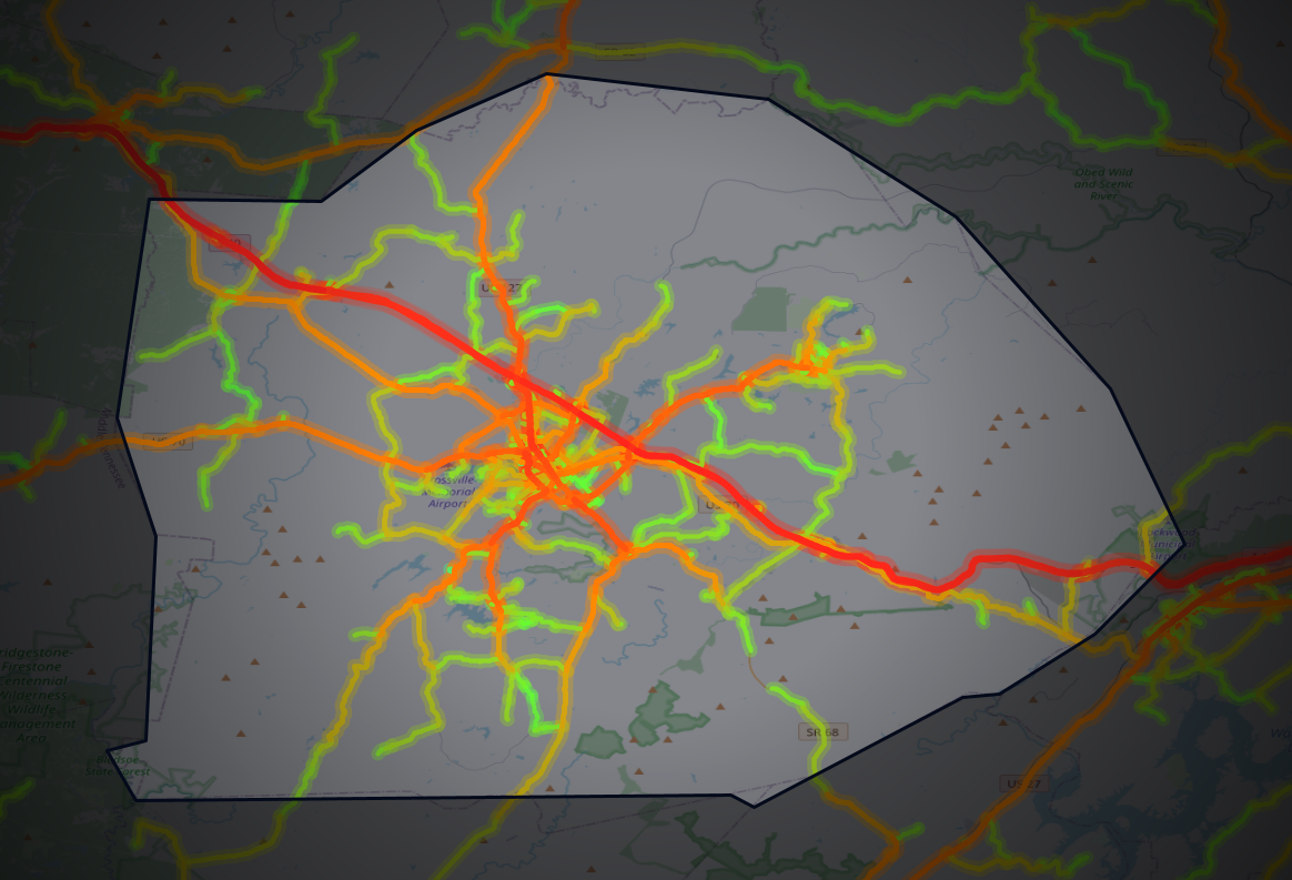 Traffic map of Cumberland, Tennessee