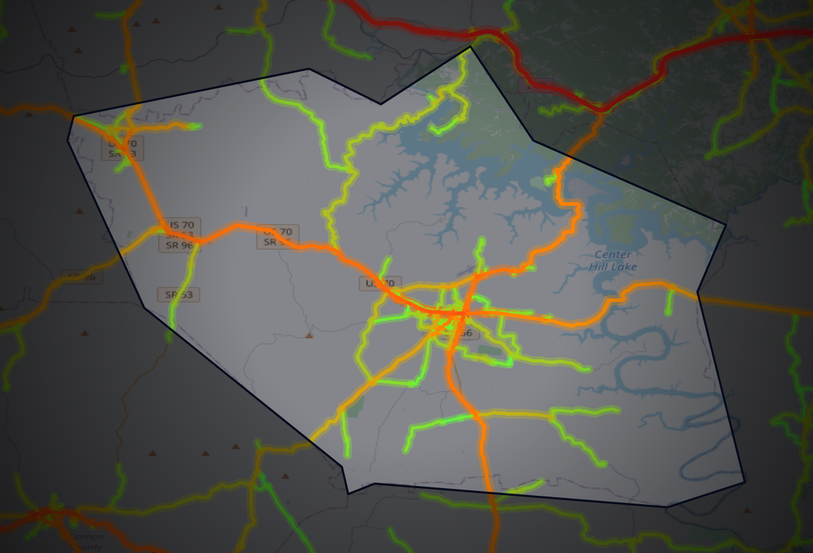 Traffic map of DeKalb, Tennessee