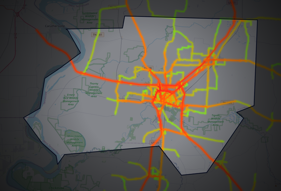 Traffic map of Dyer, Tennessee