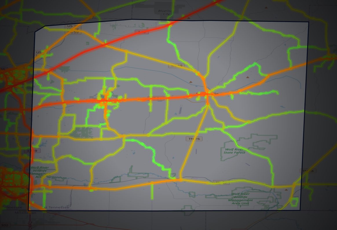 Traffic map of Fayette, Tennessee