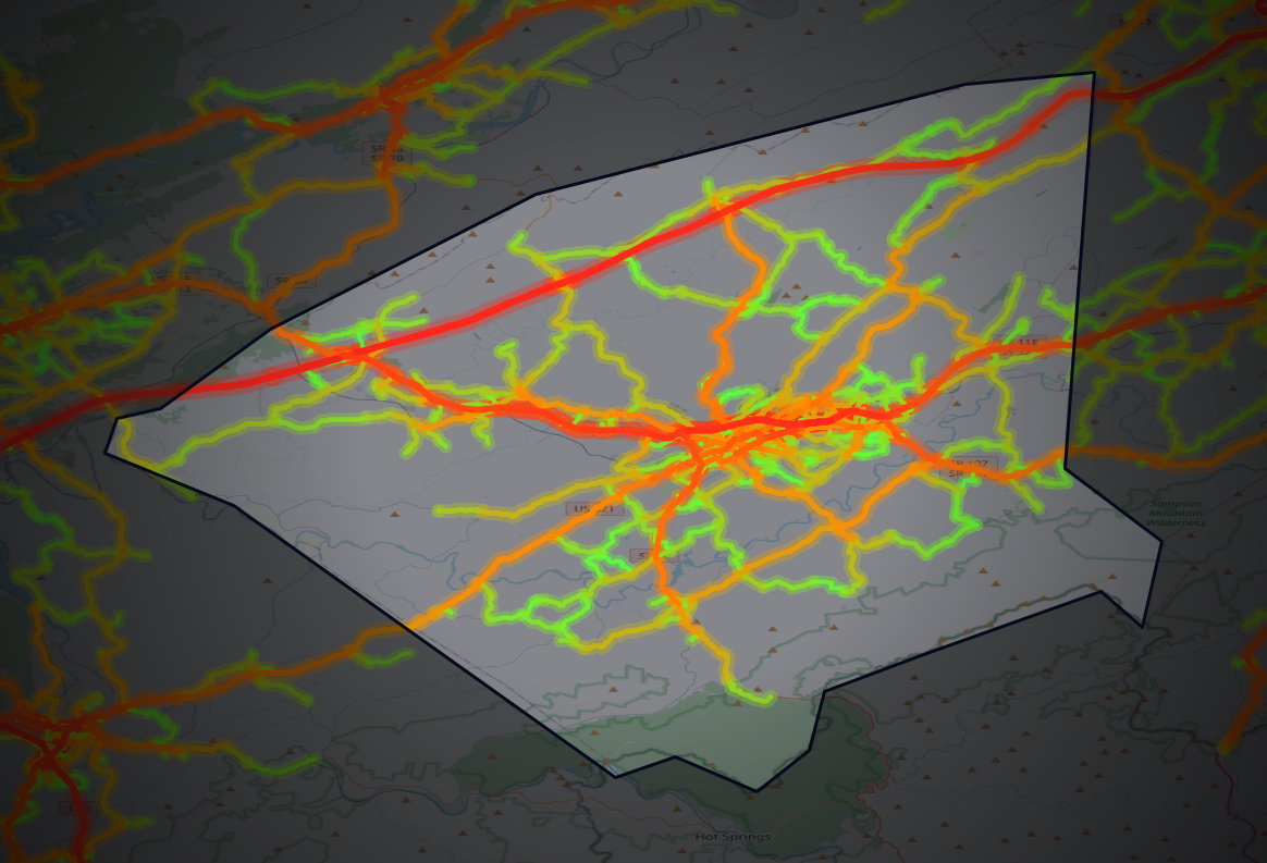 Traffic map of Greene, Tennessee
