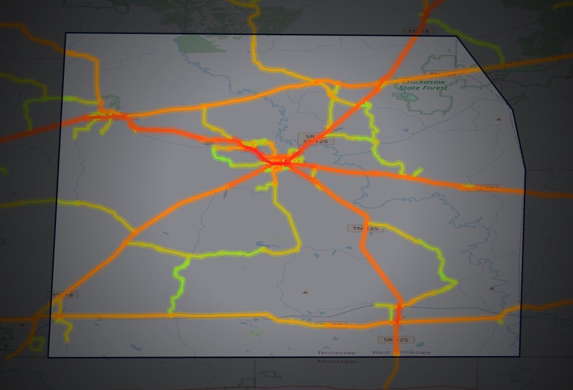 Traffic map of Hardeman, Tennessee
