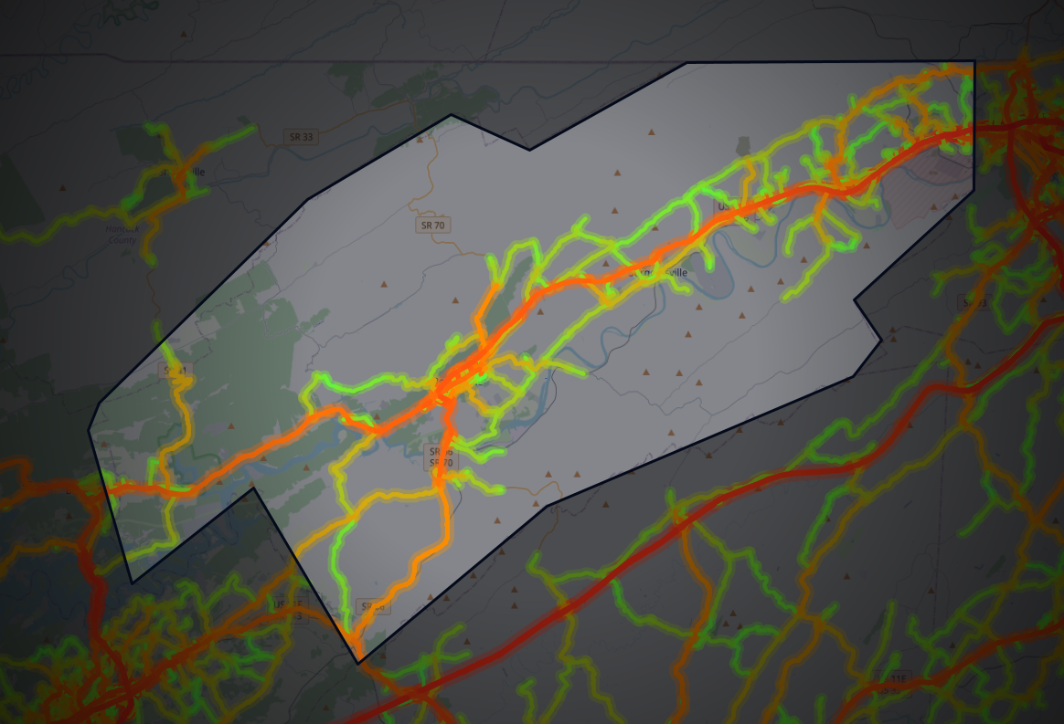 Traffic map of Hawkins, Tennessee