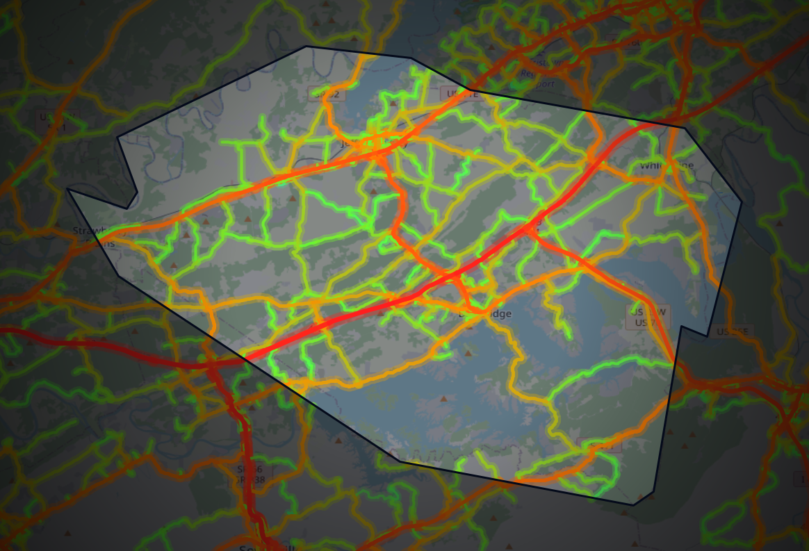 Traffic map of Jefferson, Tennessee