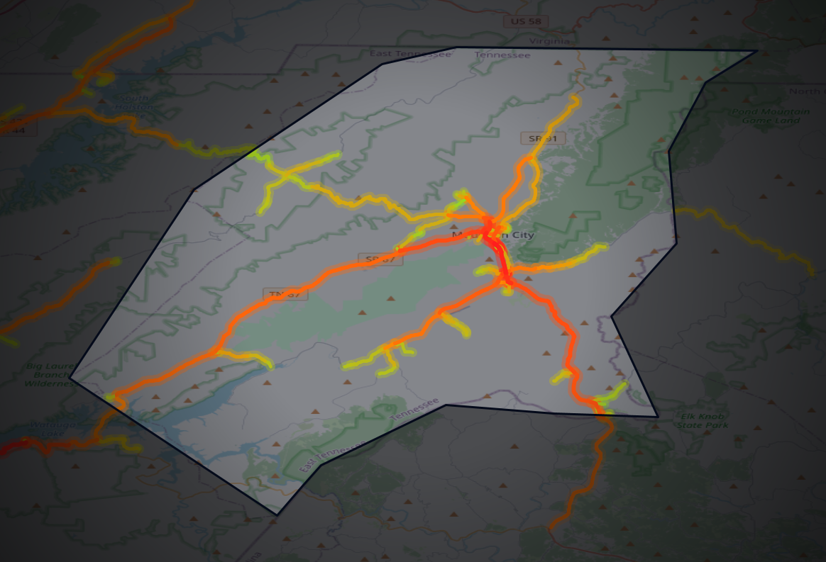 Traffic map of Johnson, Tennessee