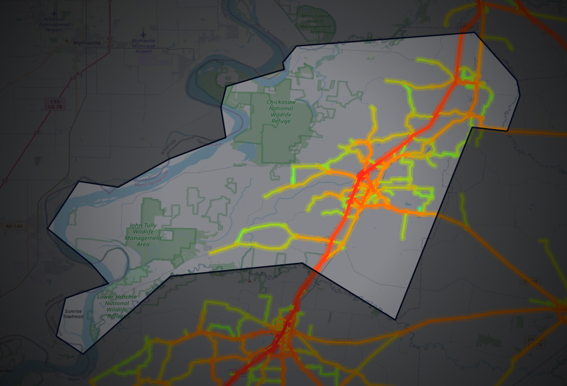 Traffic map of Lauderdale, Tennessee