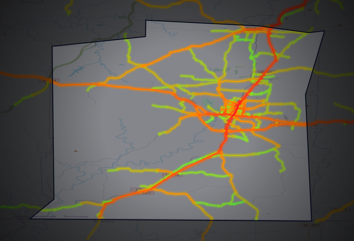 Traffic map of Lawrence, Tennessee