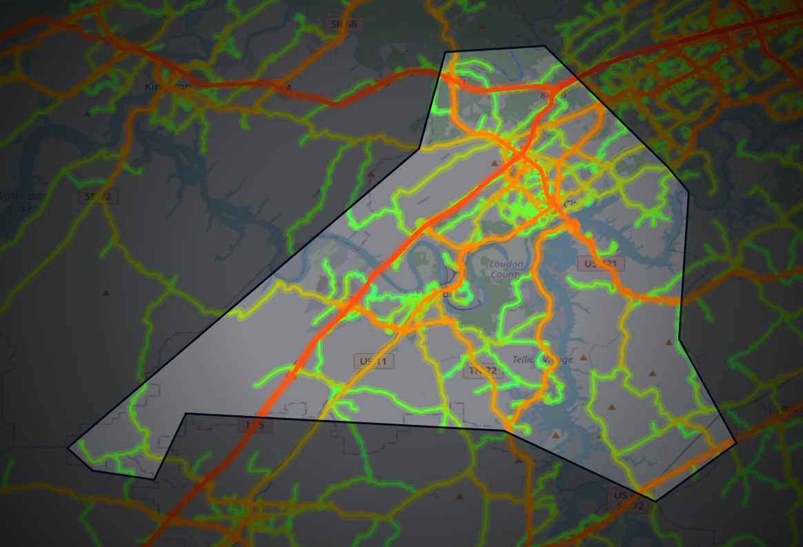 Traffic map of Loudon, Tennessee