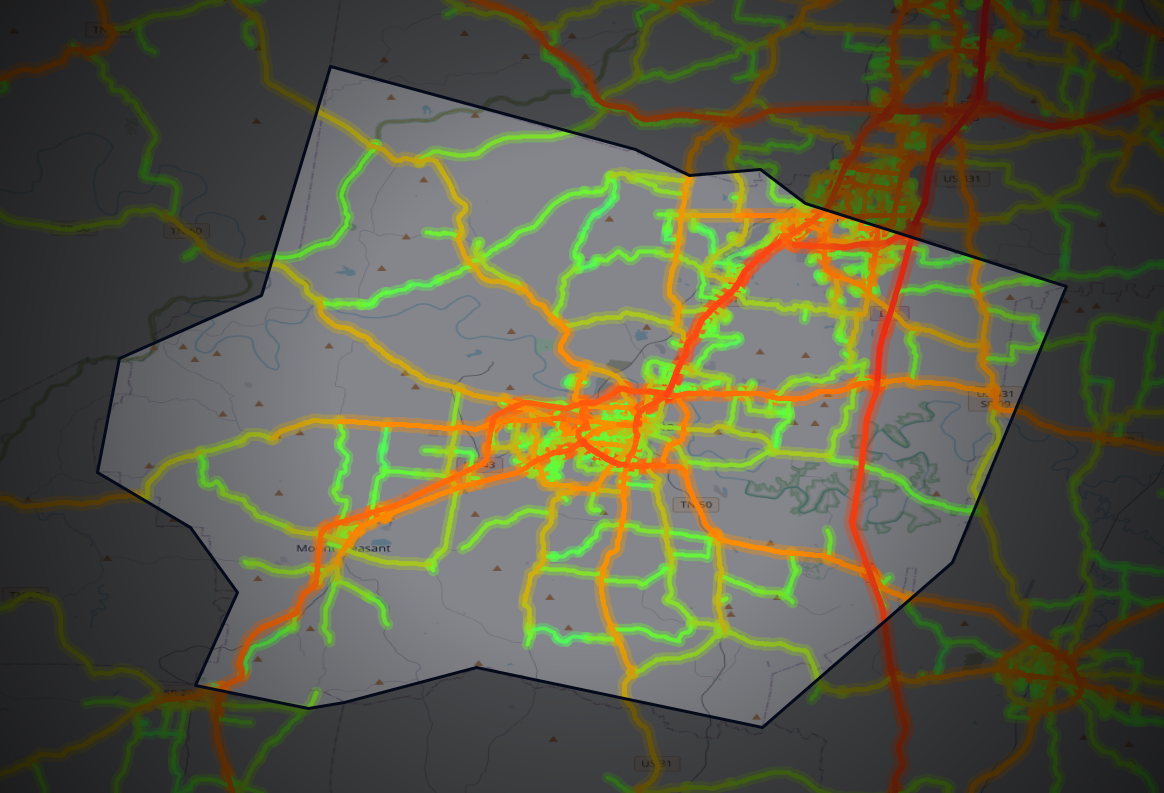 Traffic map of Maury, Tennessee