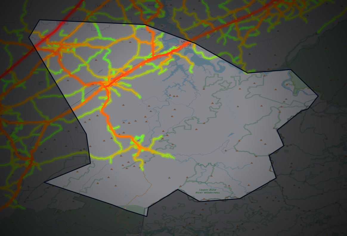 Traffic map of Monroe, Tennessee