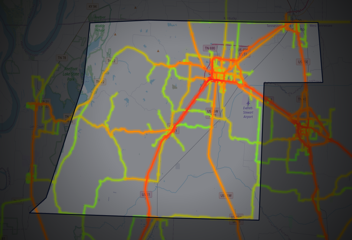 Traffic map of Obion, Tennessee