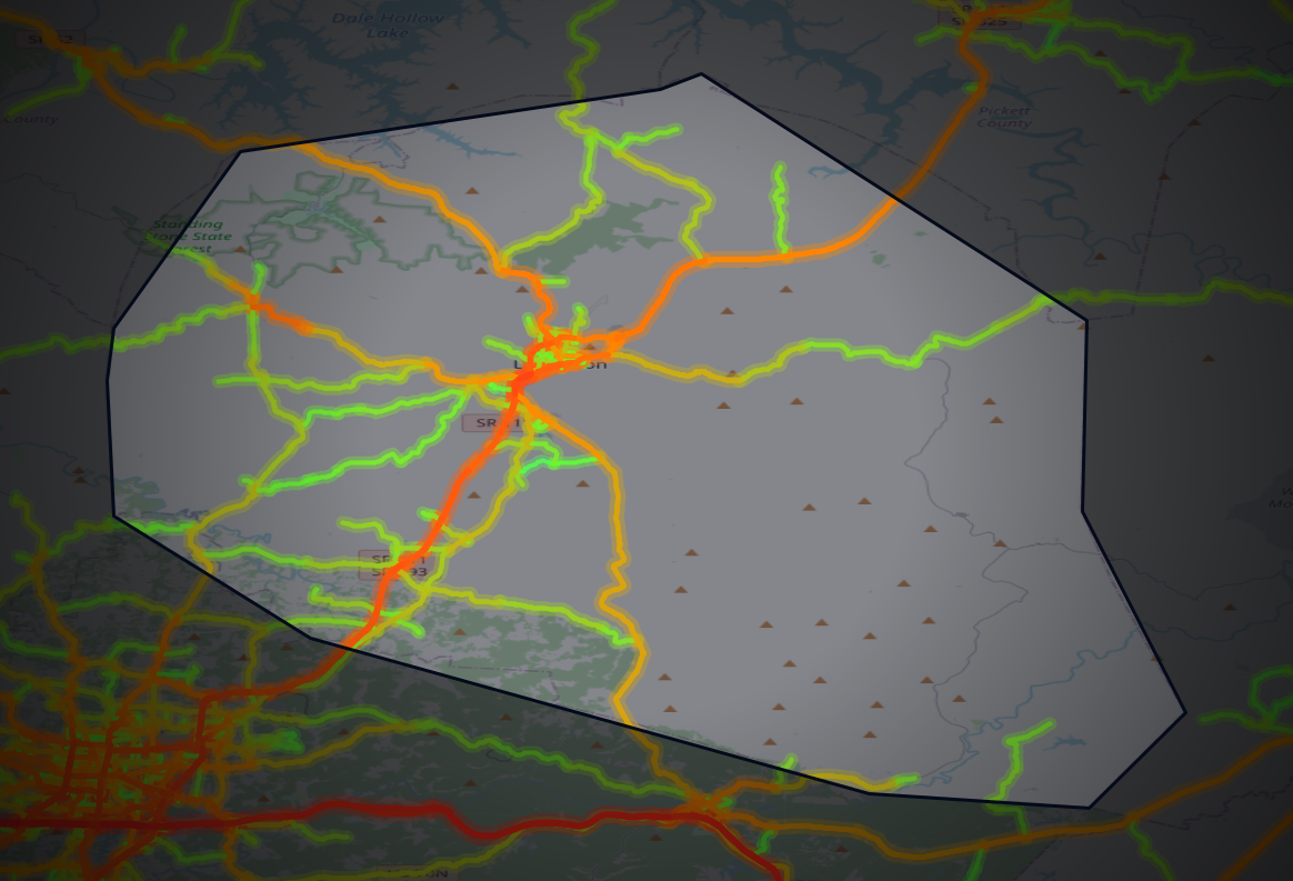 Traffic map of Overton, Tennessee