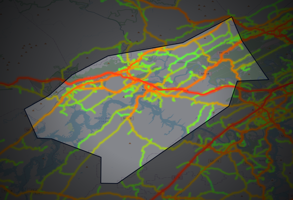 Traffic map of Roane, Tennessee