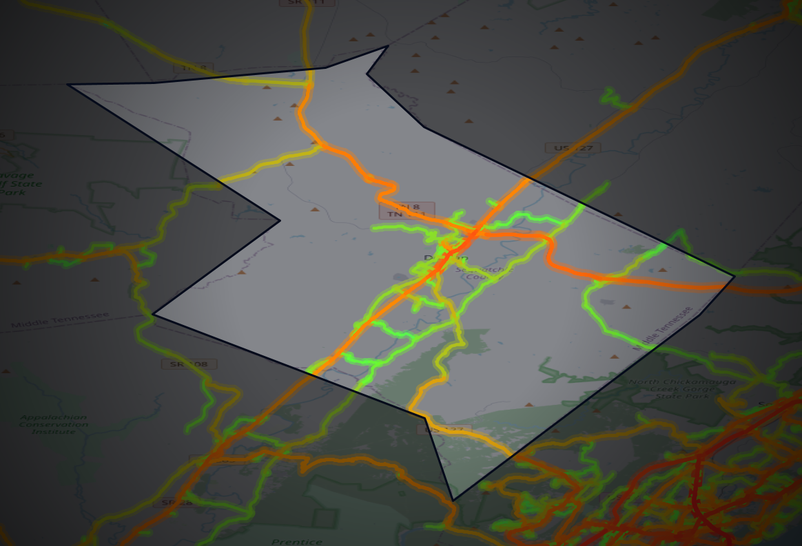 Traffic map of Sequatchie, Tennessee