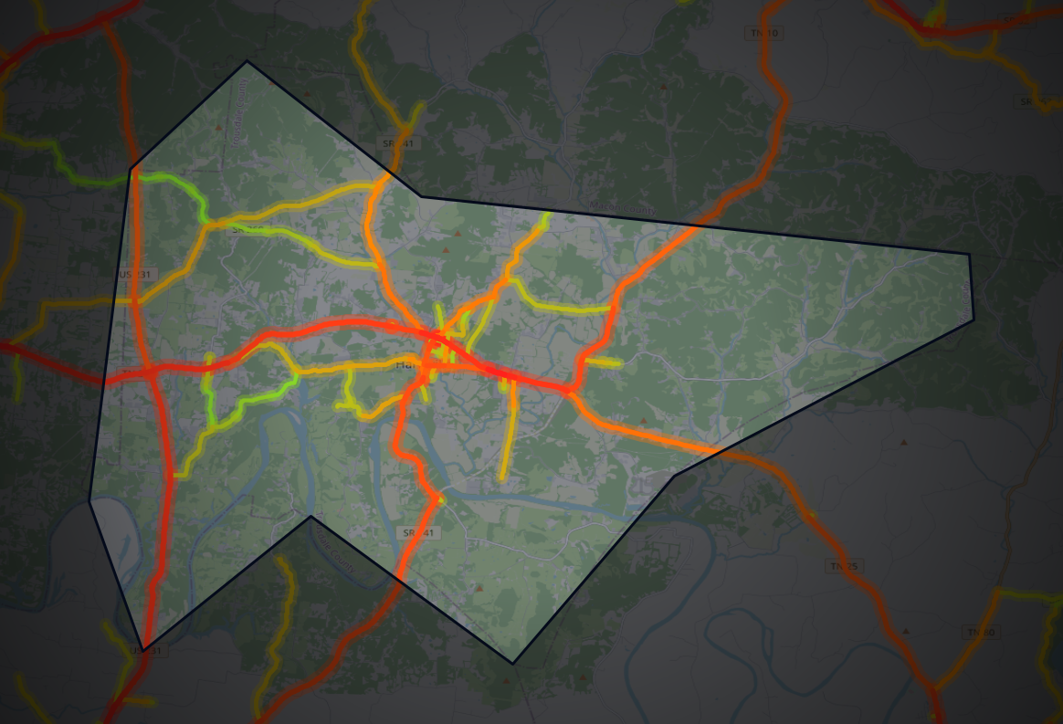 Traffic map of Trousdale, Tennessee