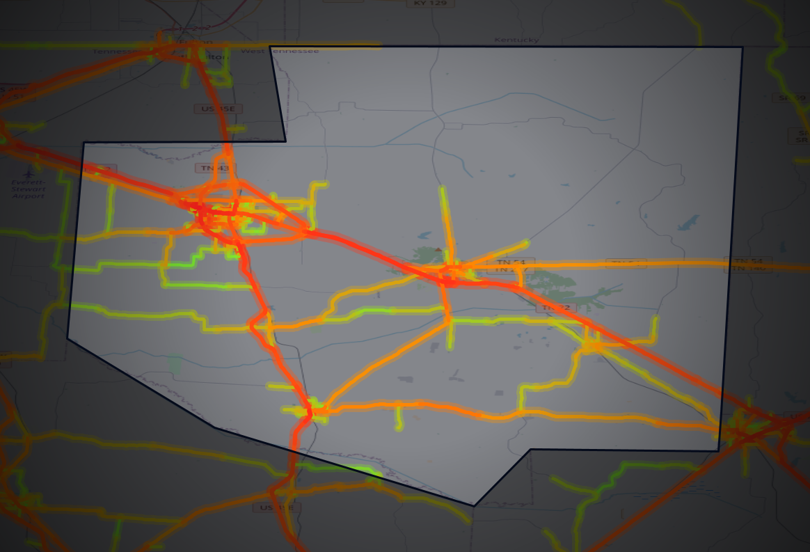 Traffic map of Weakley, Tennessee