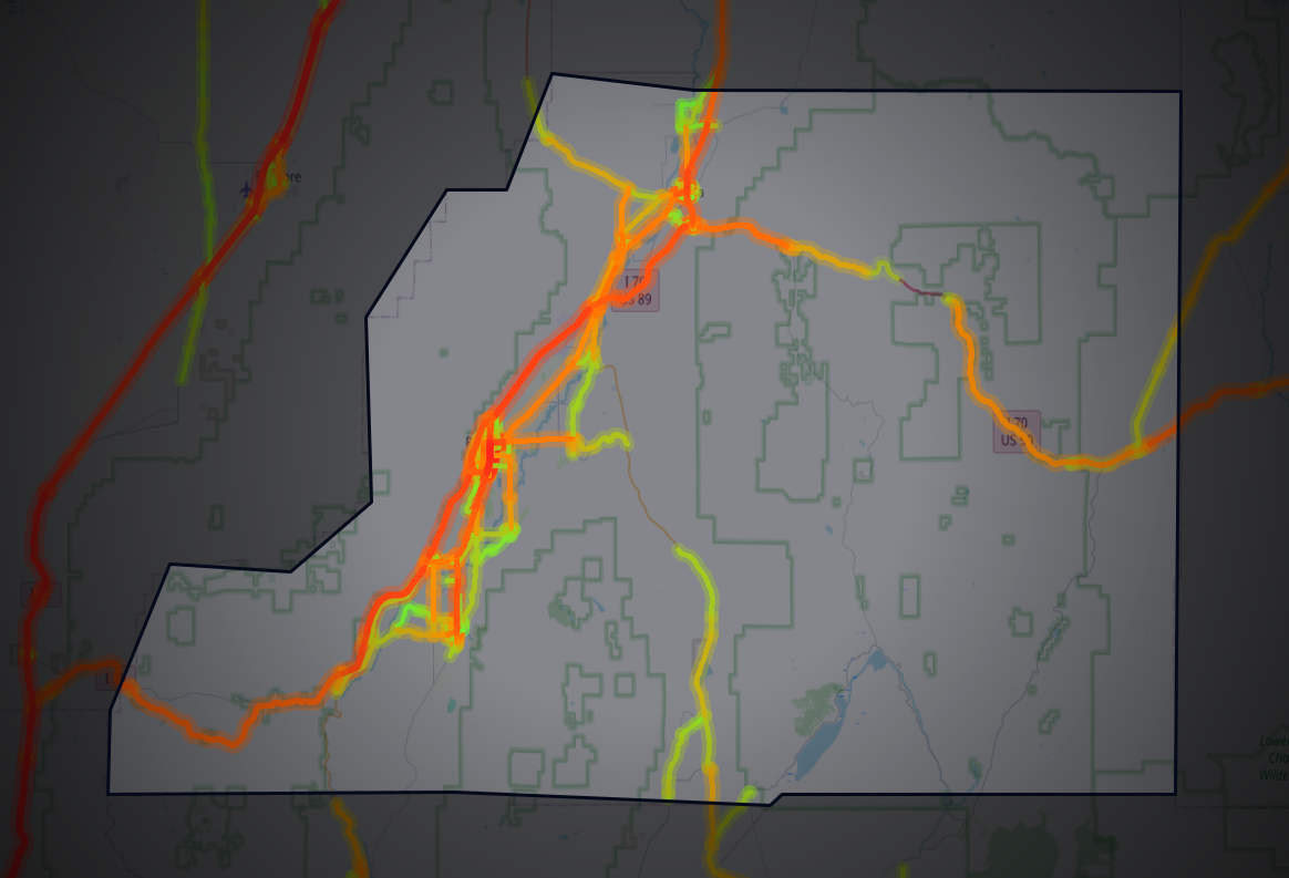 Traffic map of Sevier, Utah