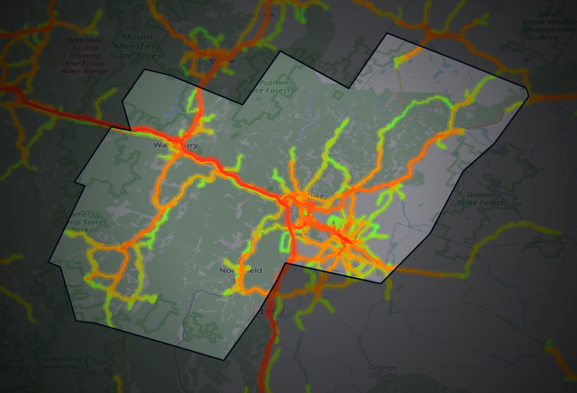 Traffic map of Washington, Vermont