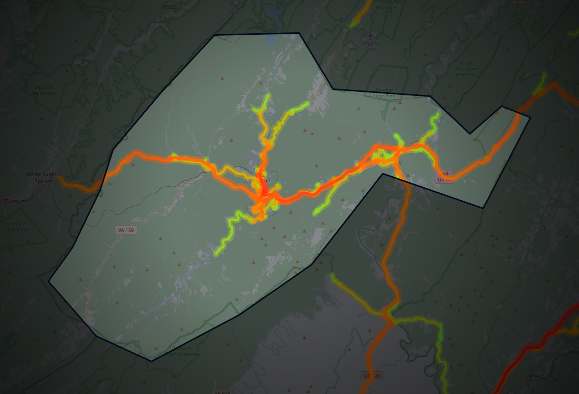 Traffic map of Alleghany, Virginia