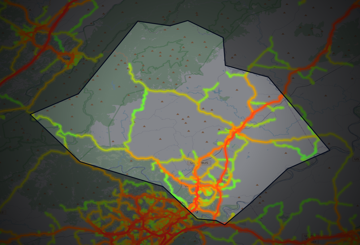 Traffic map of Amherst, Virginia