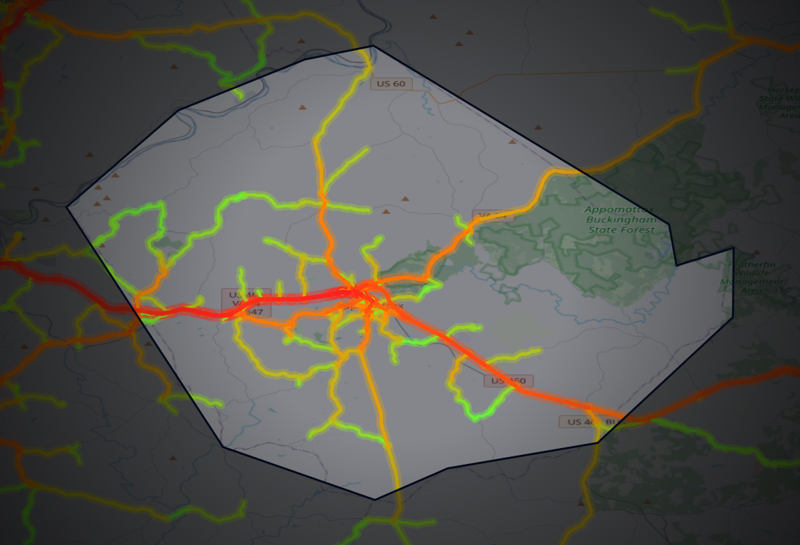 Traffic map of Appomattox, Virginia