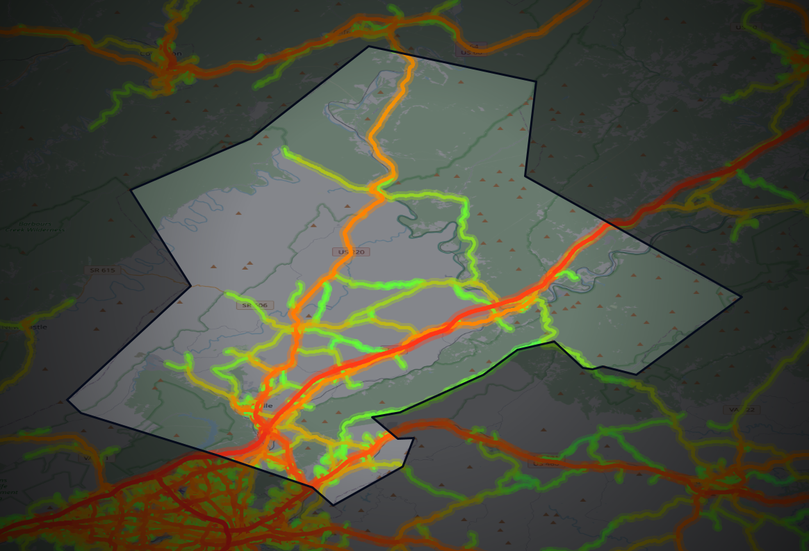Traffic map of Botetourt, Virginia