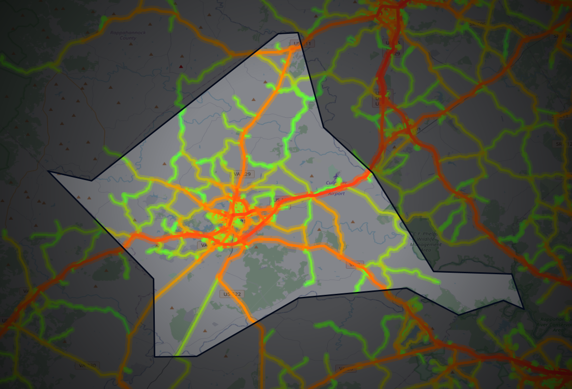 Traffic map of Culpeper, Virginia