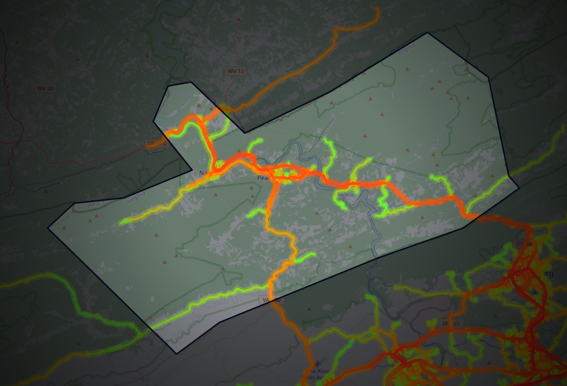 Traffic map of Giles, Virginia