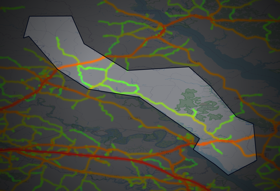 Traffic map of King and Queen, Virginia