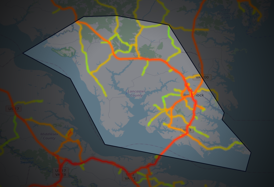 Traffic map of Lancaster, Virginia