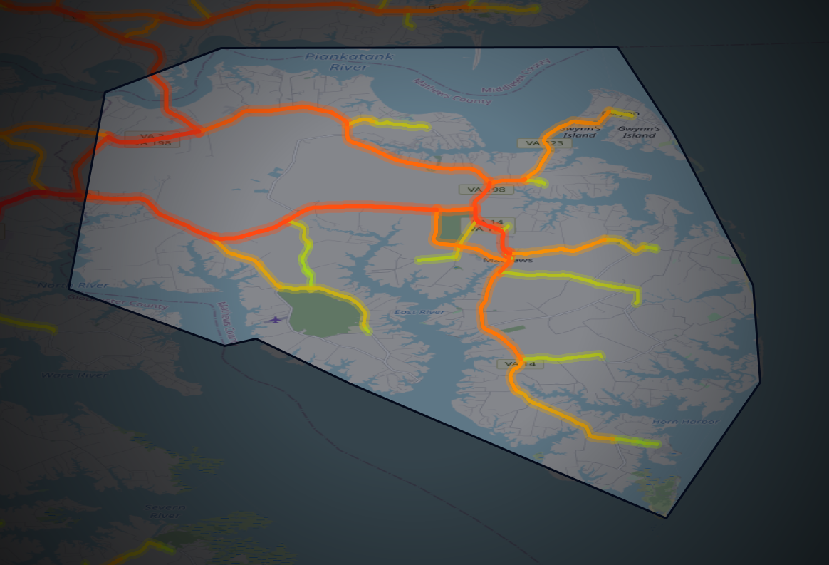 Traffic map of Mathews, Virginia