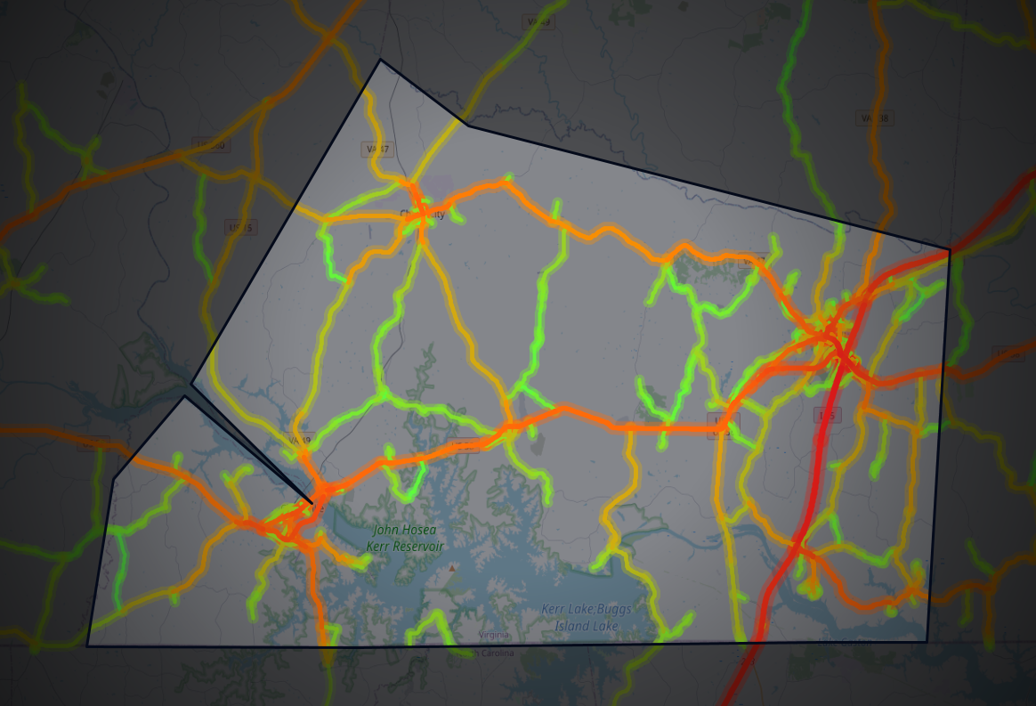 Traffic map of Mecklenburg, Virginia
